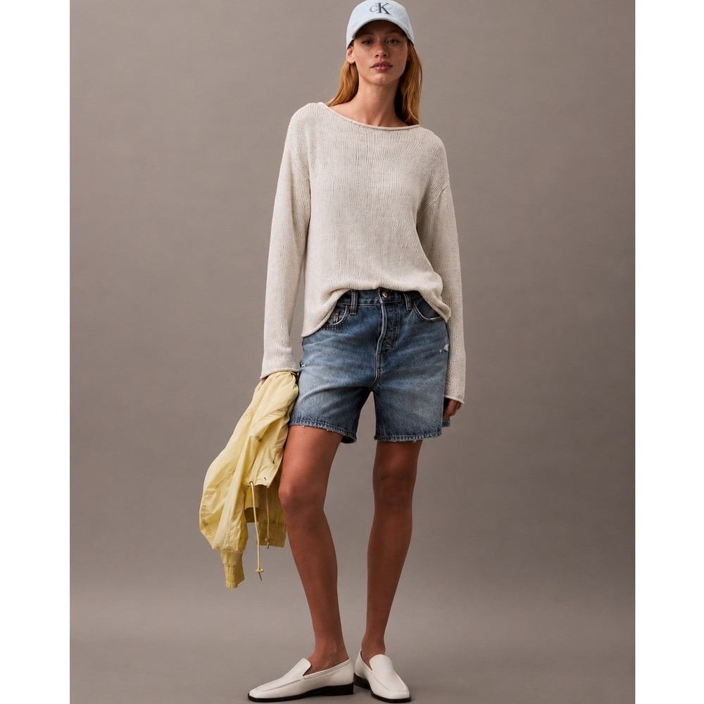 Calvin Klein Womens Linen Blend Relaxed Knit Jumper‎ Sweater Oatmeal Large